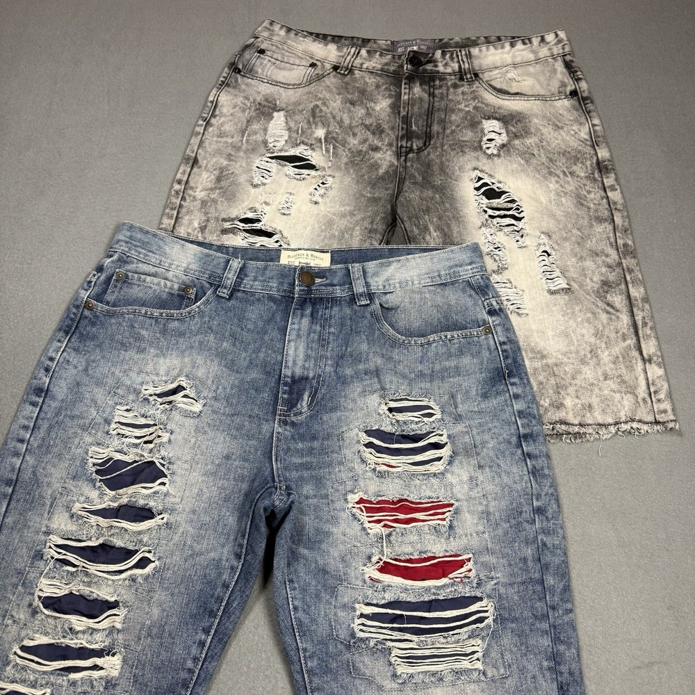 Bleecker Mercer Denim Biker Shorts Mens 36 Distrsssed Retro Streetwear Lot of 2